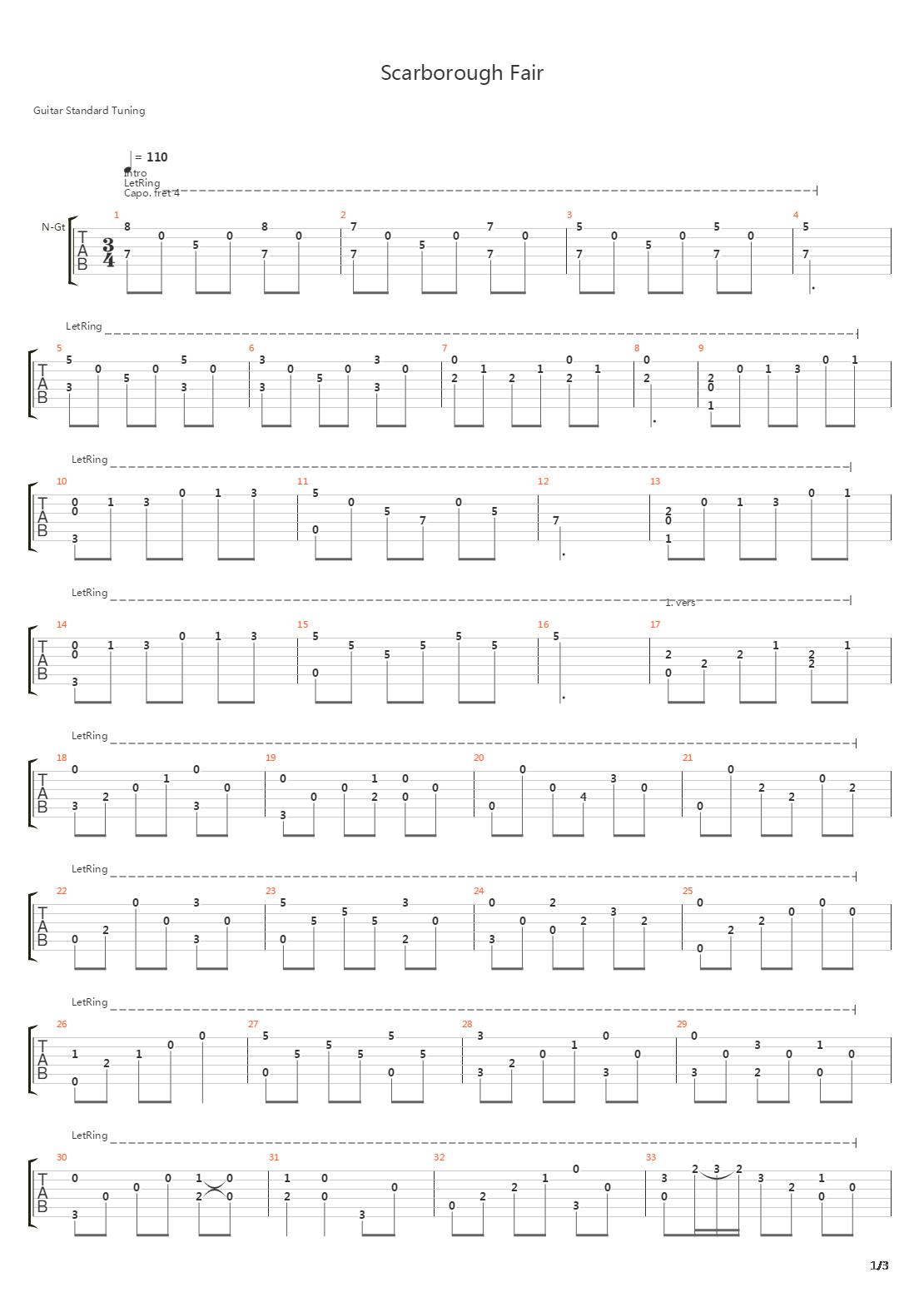 Scarborough Fair(斯卡保罗集市)吉他谱