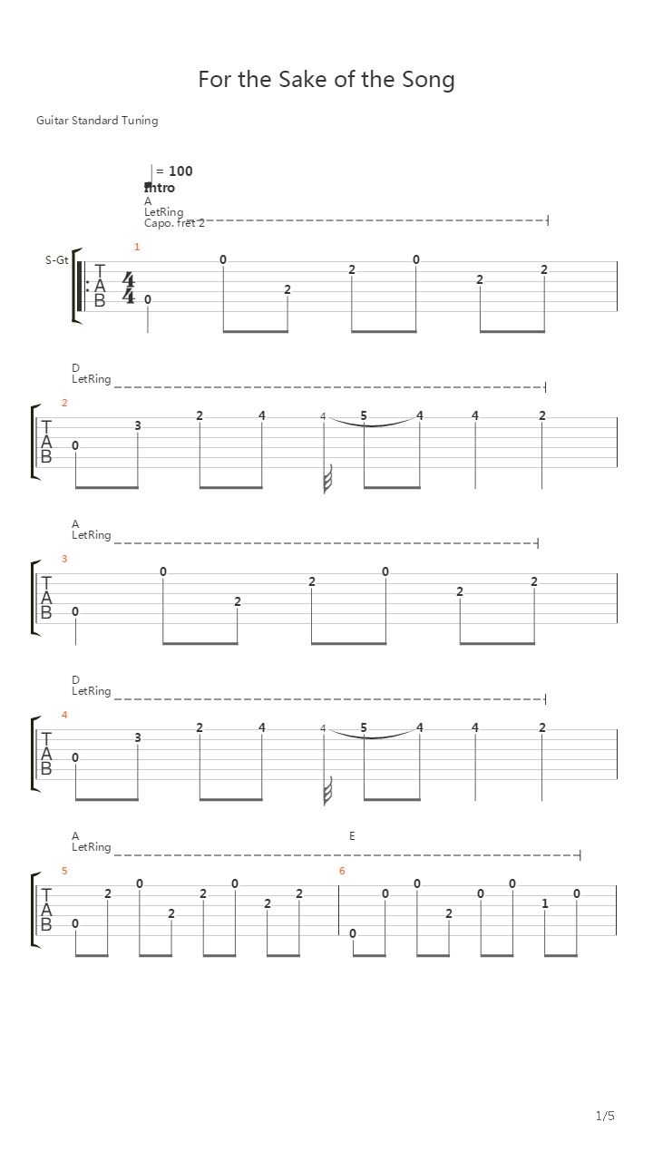For the Sake of the Song吉他谱