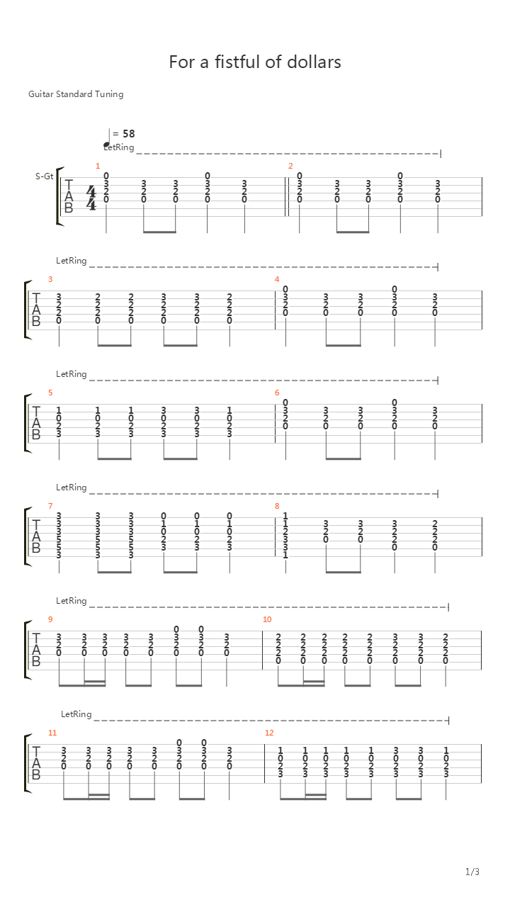 For a Fistful of Dollars吉他谱