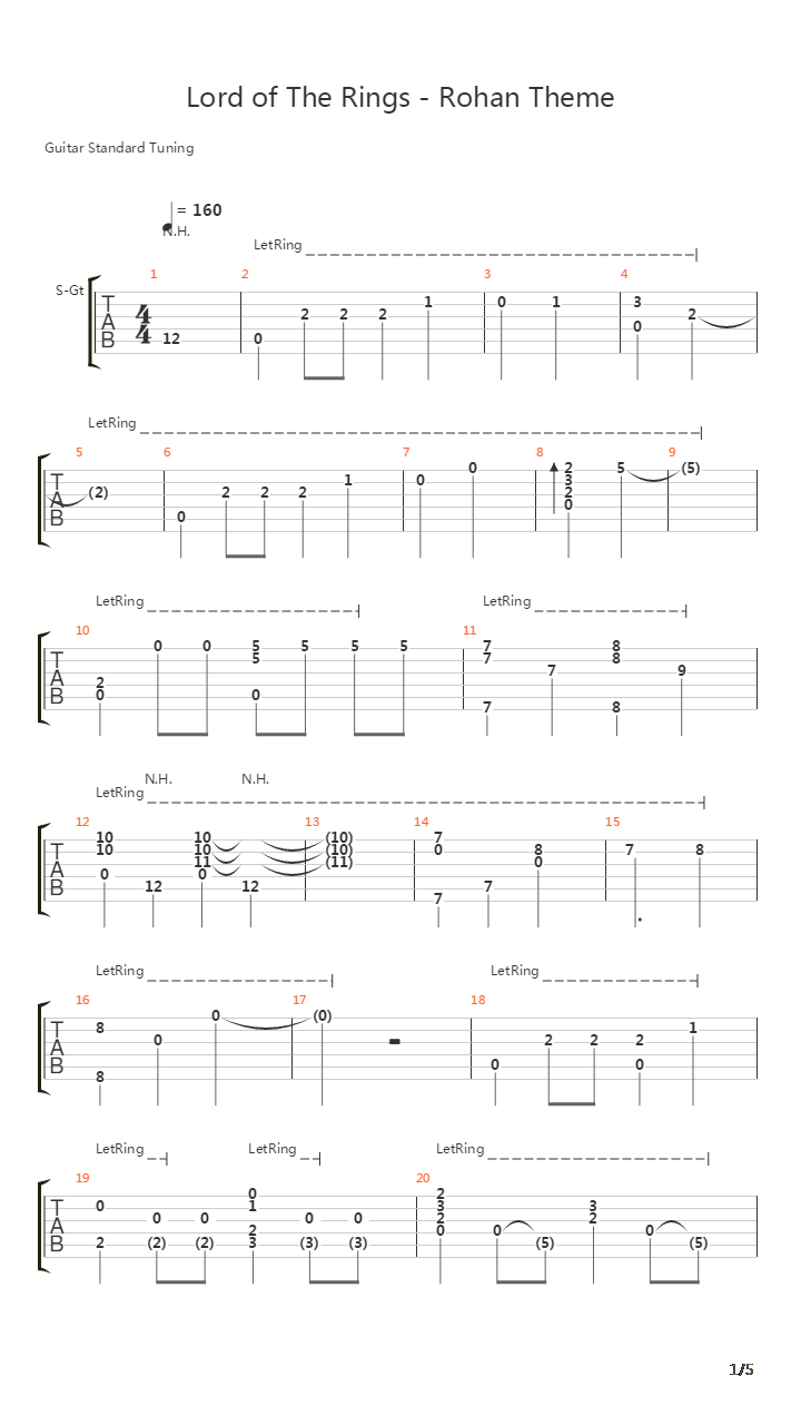 Lord Of The Rings(指环王) - Rohan Theme吉他谱