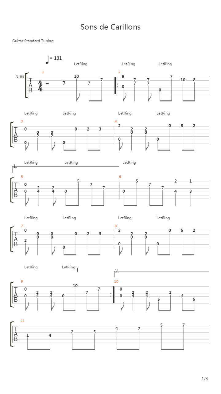 Sons De Carrillons吉他谱