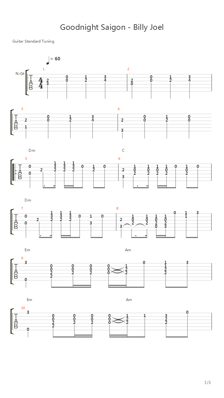 Goodnight Saigon吉他谱