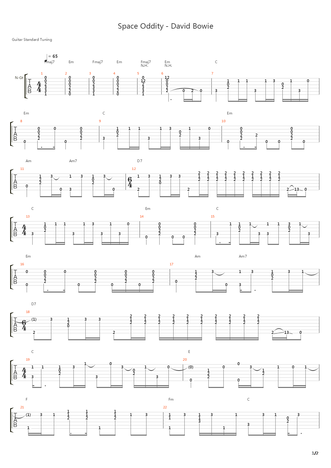 Space Oddity吉他谱