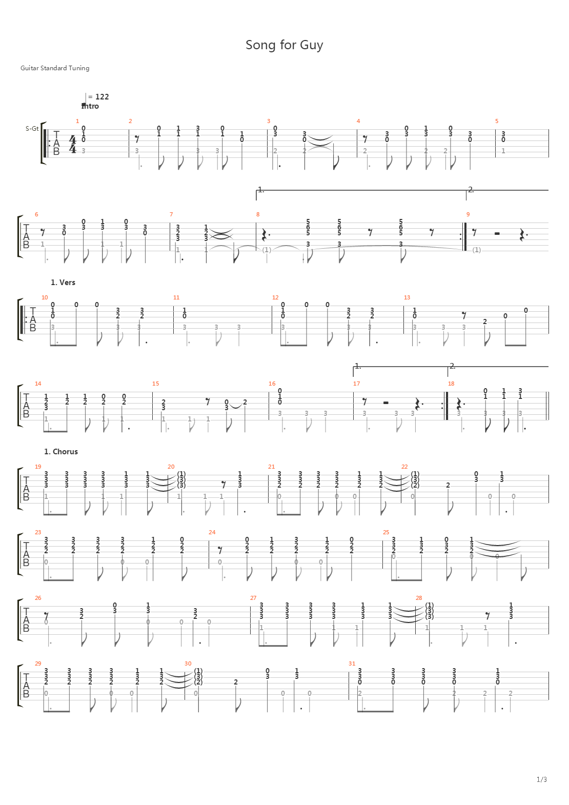 Song For Guy吉他谱