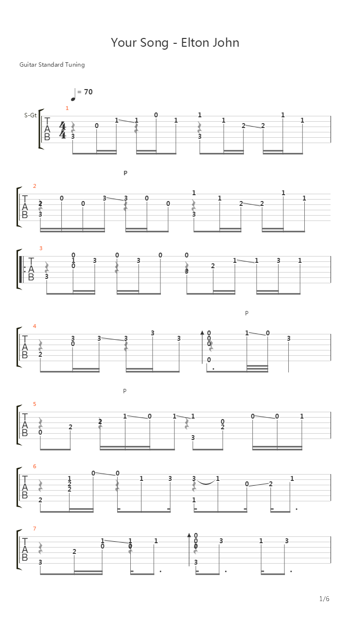 Your Song吉他谱