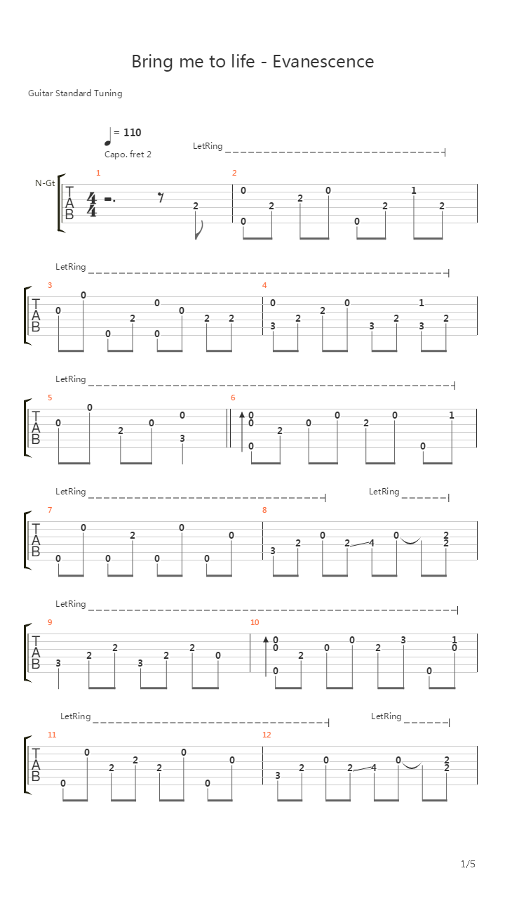 Bring Me To Life   Free吉他谱