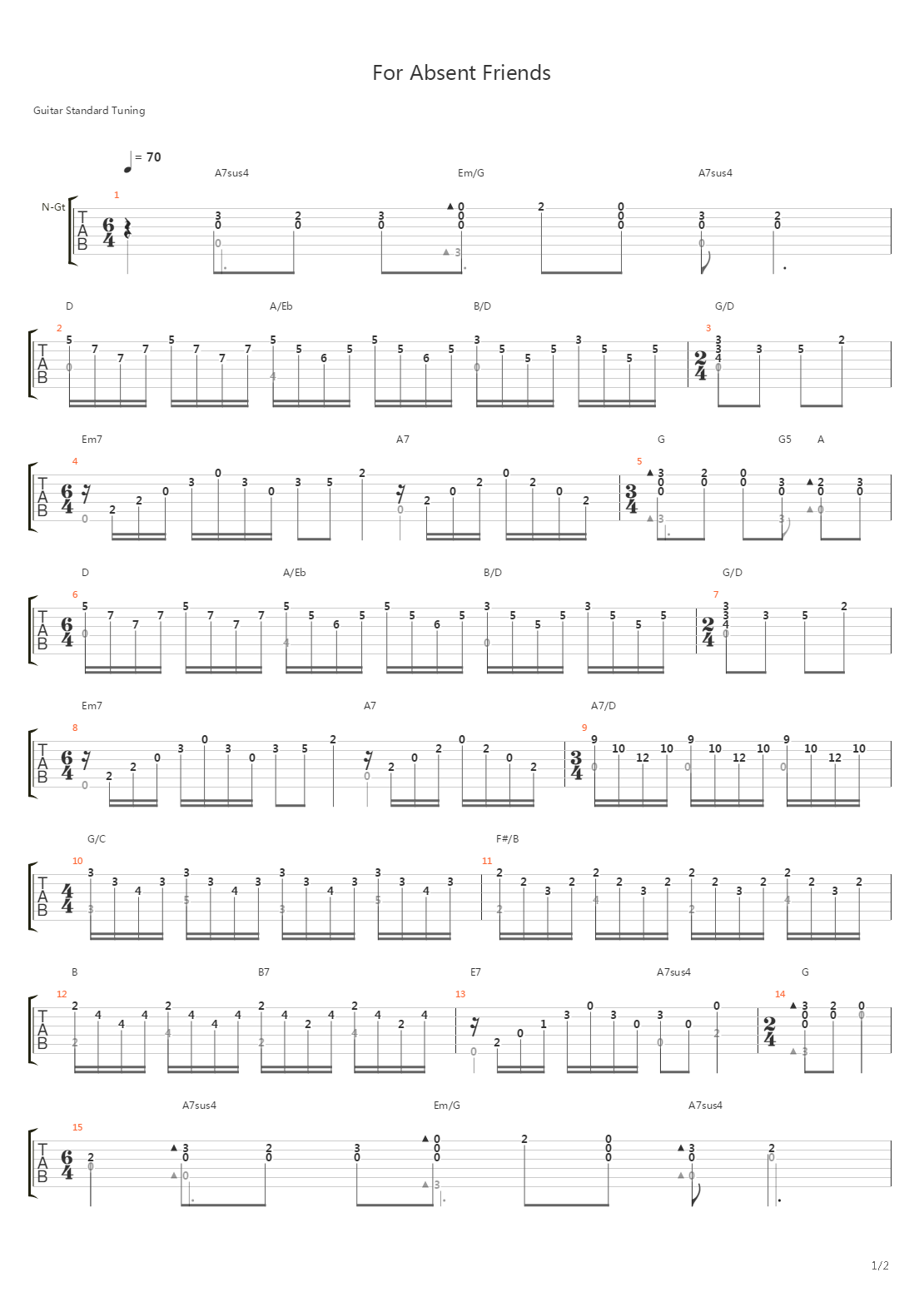 For Absent Friends吉他谱
