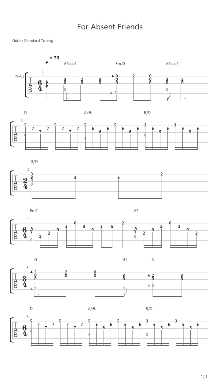 For Absent Friends吉他谱