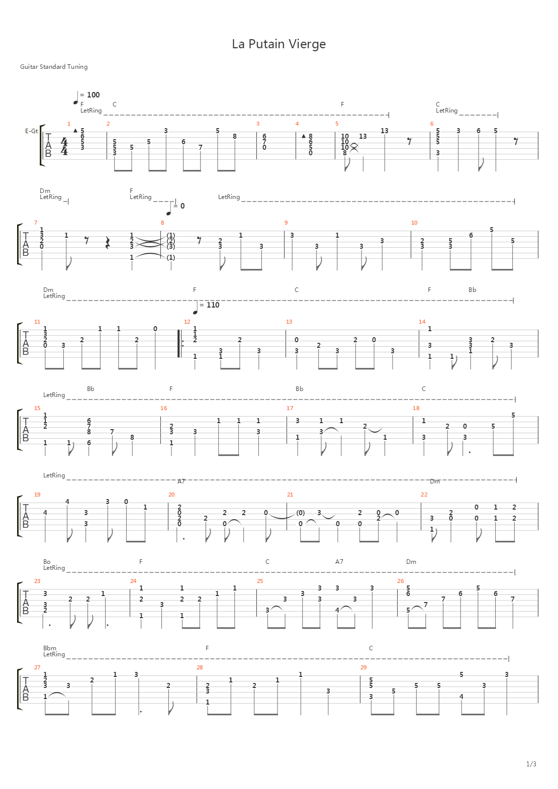 La Putain Vierge吉他谱