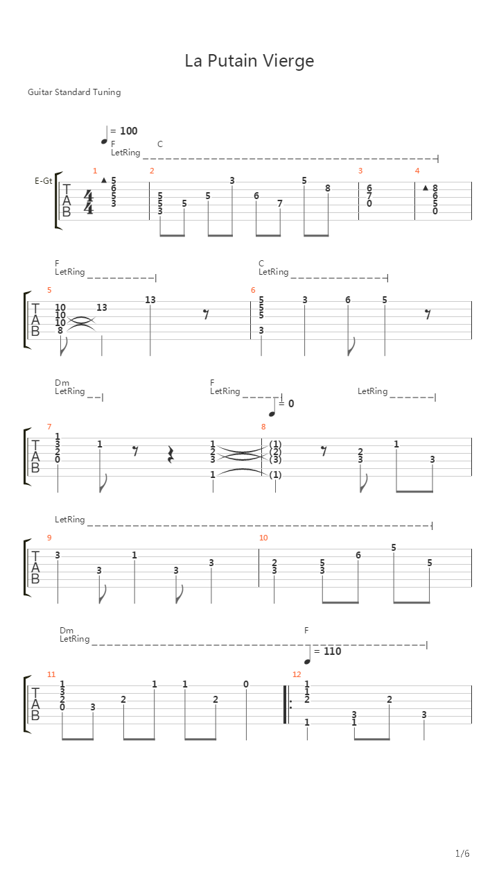 La Putain Vierge吉他谱