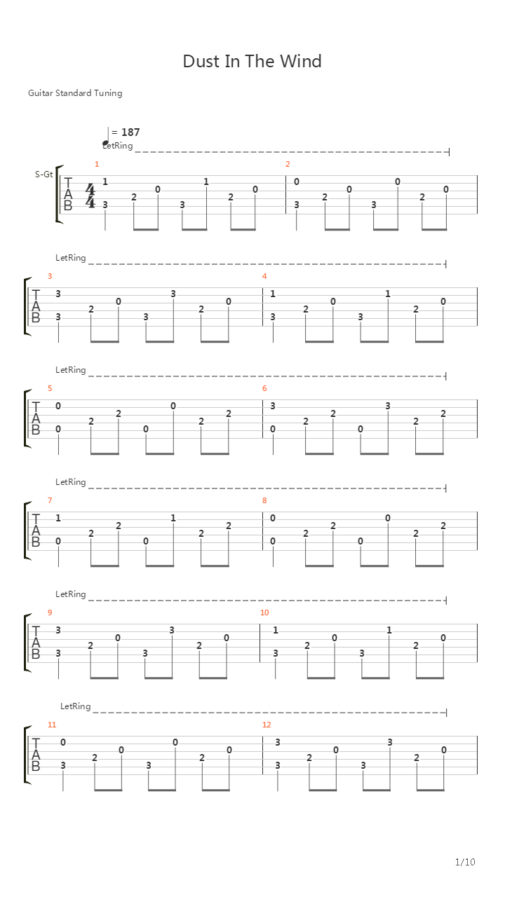 Dust in the Wind吉他谱