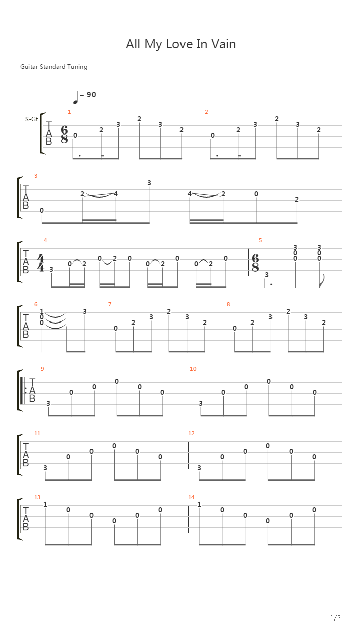 All My Love In Vain吉他谱