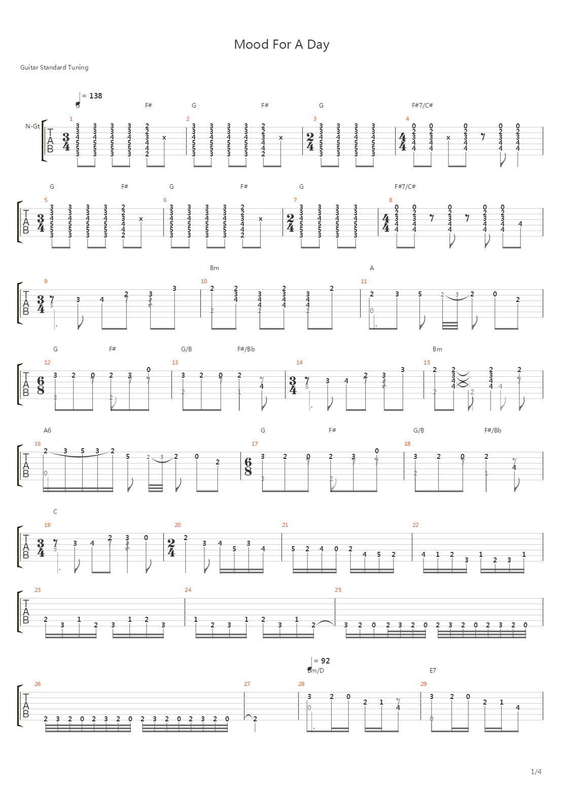 Mood For A Day吉他谱