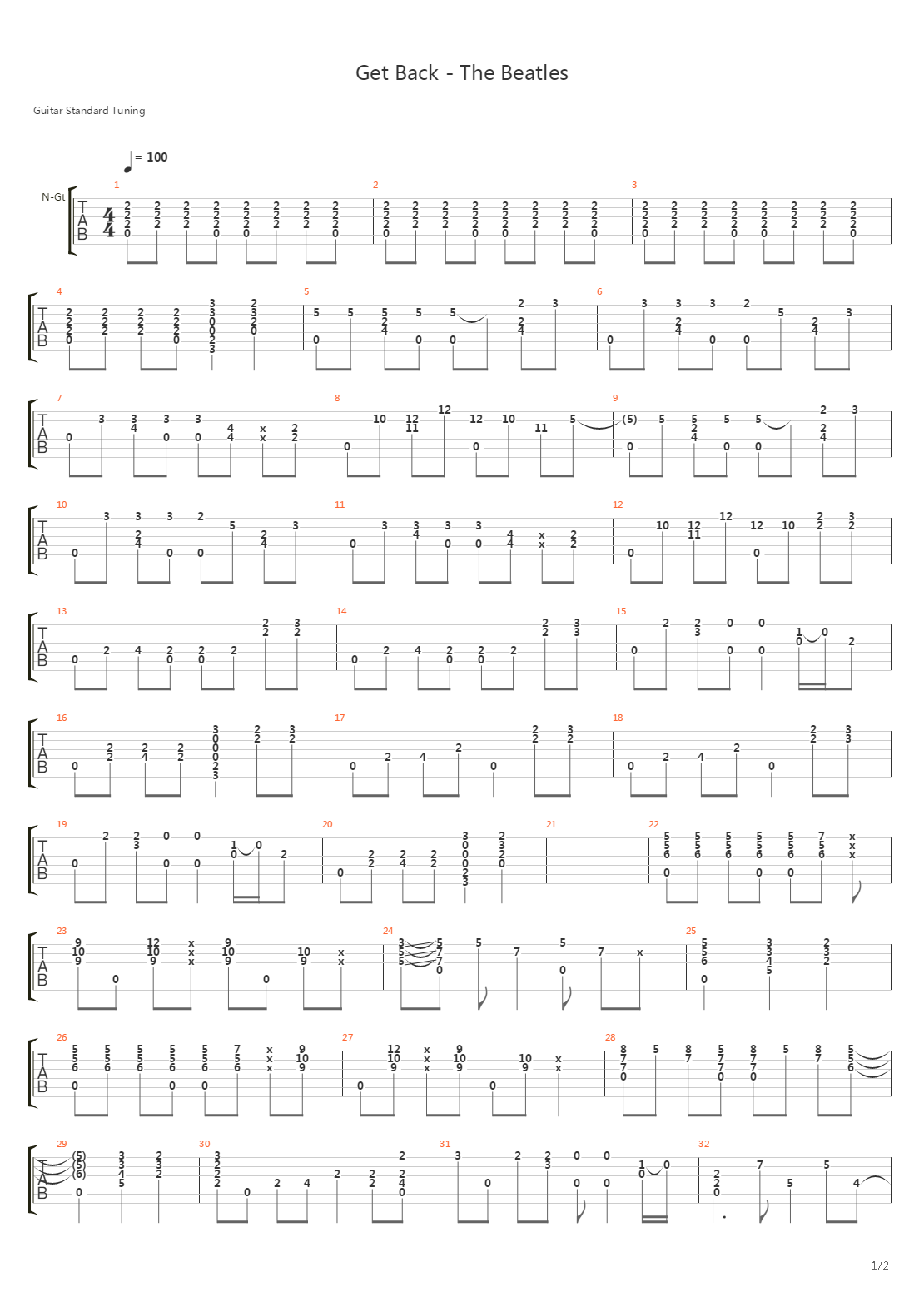 Get Back吉他谱