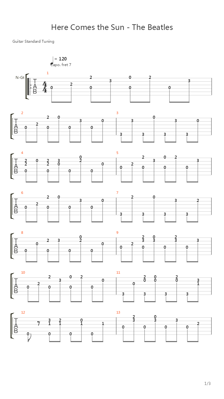 Here Comes The Sun吉他谱