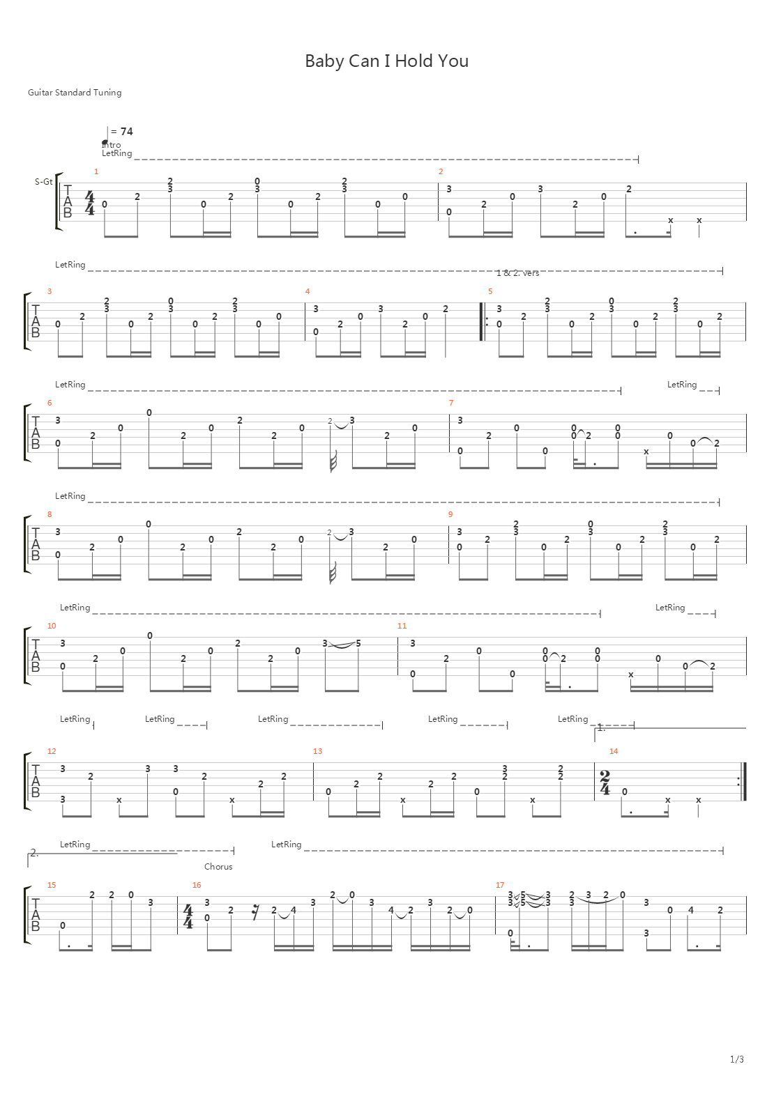 Baby Can i Hold You吉他谱