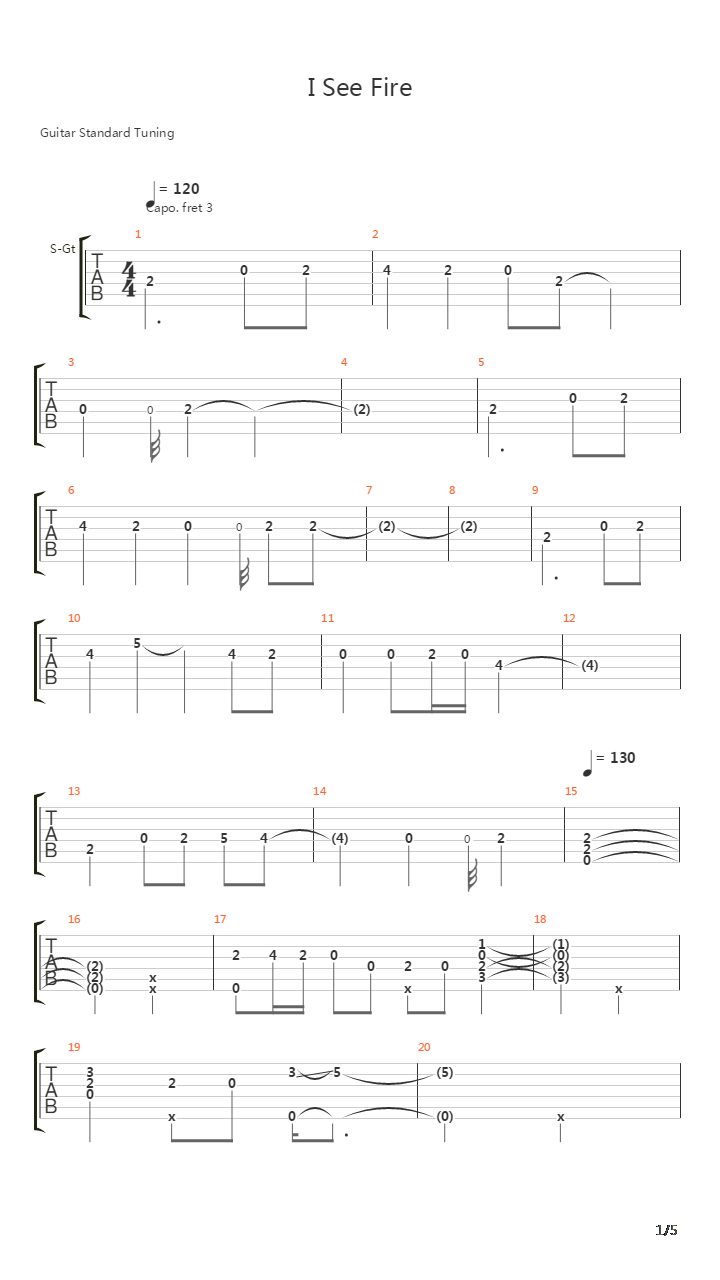 I See Fire吉他谱