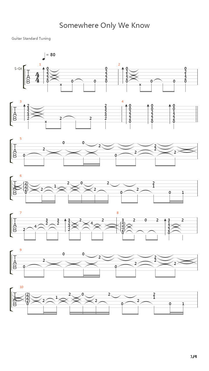 Somewhere Only We Know吉他谱