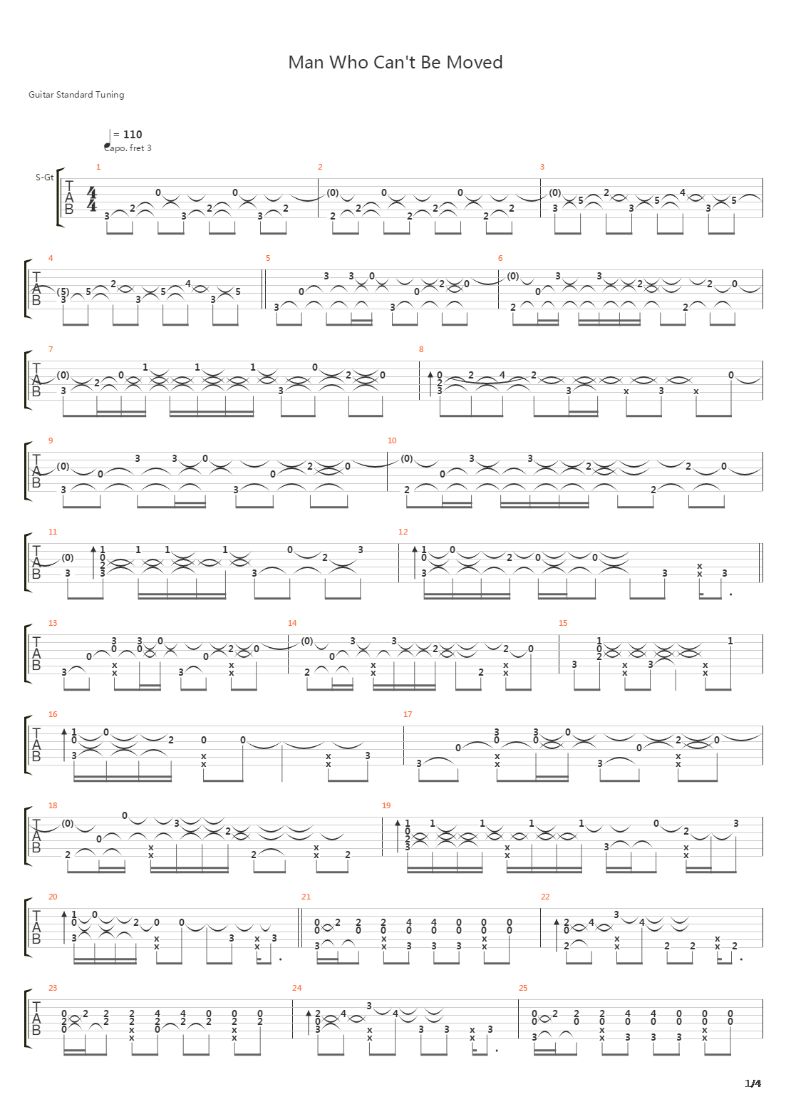 The Man Who Cant Be Moved吉他谱