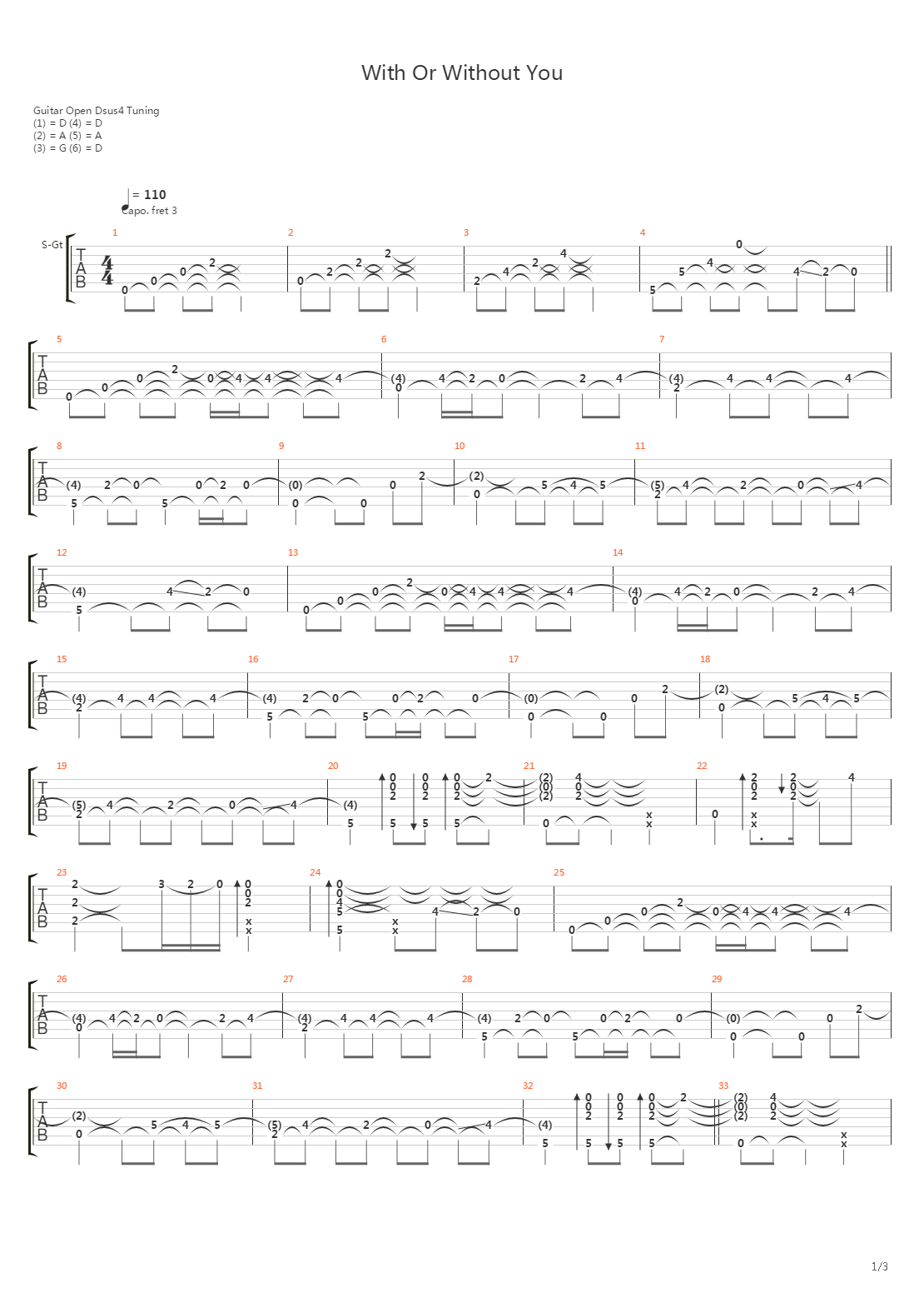 With Or Without You吉他谱