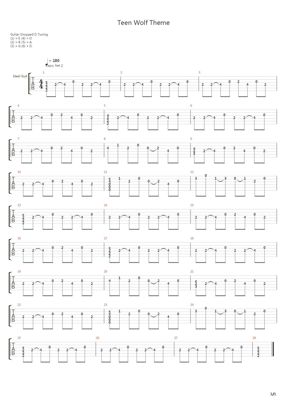 Teen Wolf(少狼)主题曲吉他谱