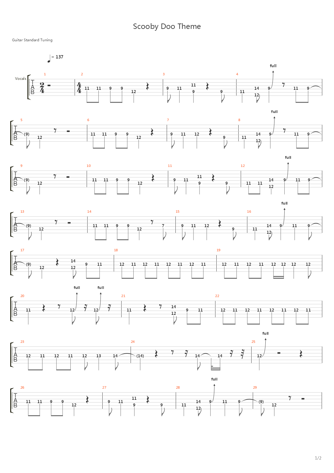 Scooby-Doo(史酷比) - Theme吉他谱