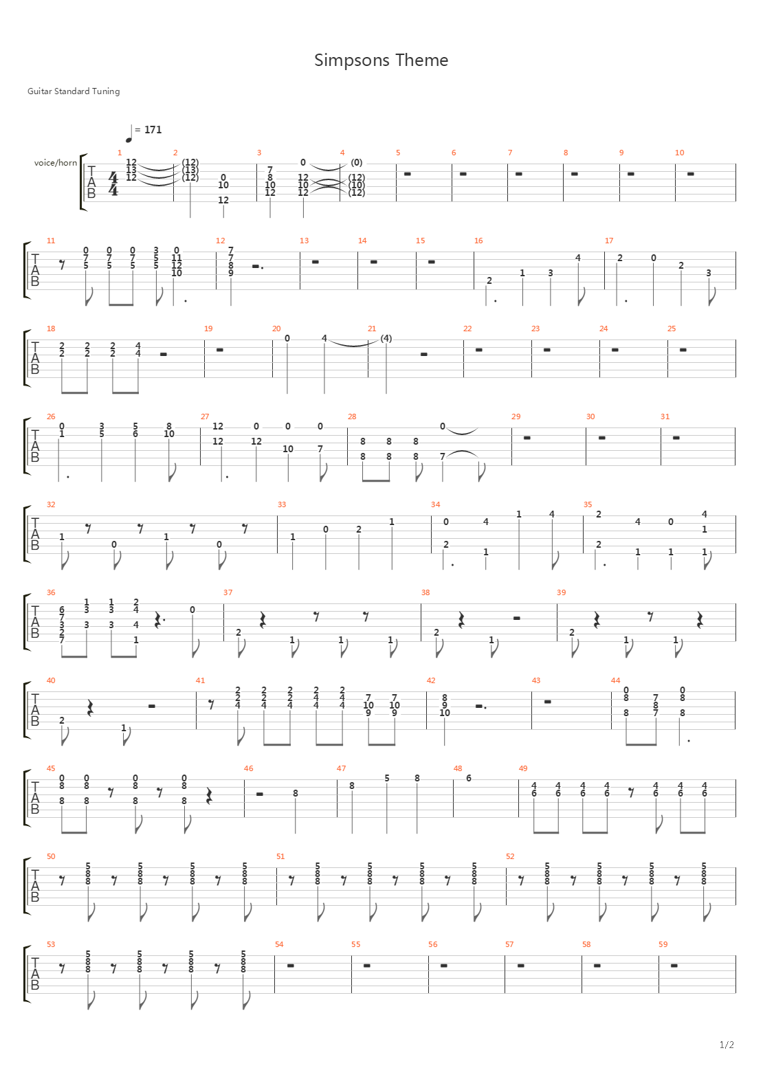 Simpsons Theme(辛普森一家主题曲)吉他谱