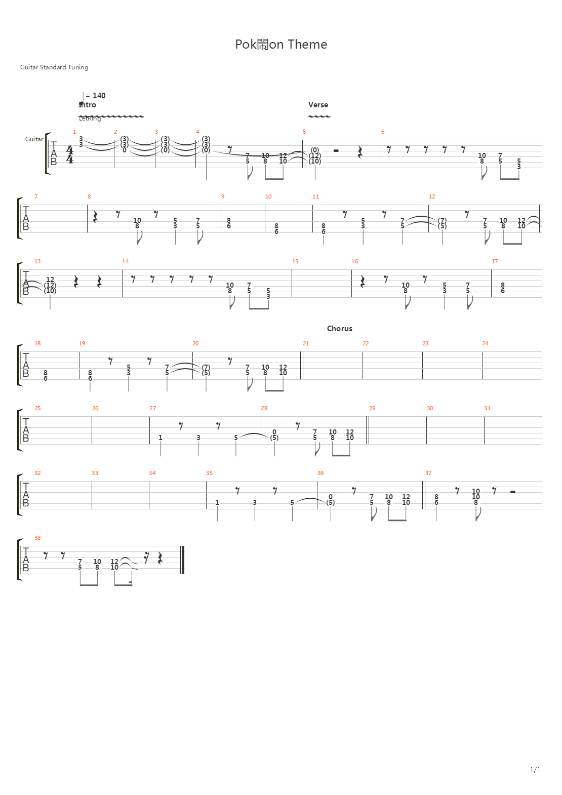 口袋妖怪 - Pokemon Theme吉他谱
