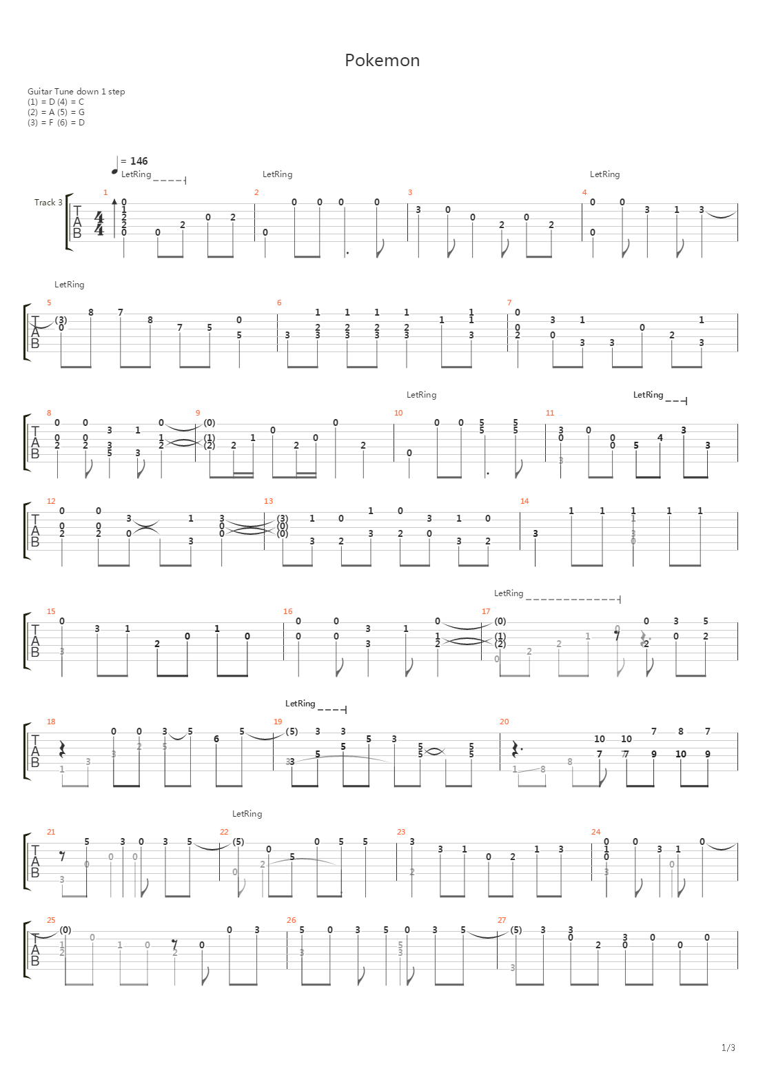 口袋妖怪 - Pokemon Theme吉他谱