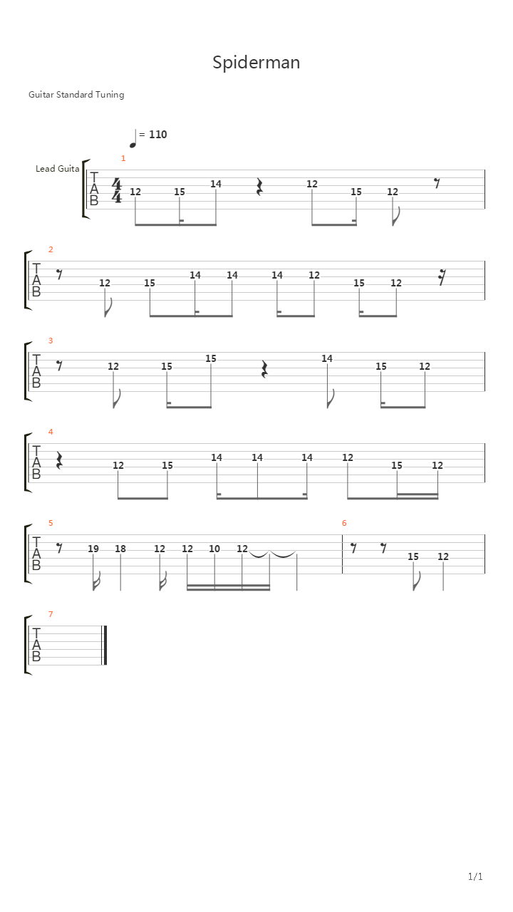 蜘蛛侠 - Spiderman Theme吉他谱