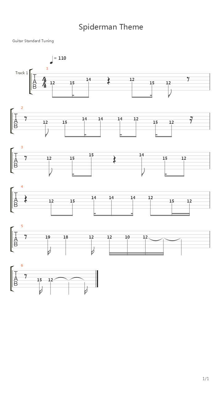 蜘蛛侠 - Spiderman Theme吉他谱