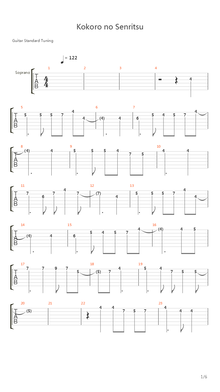 TARI TARI - 心の旋律吉他谱