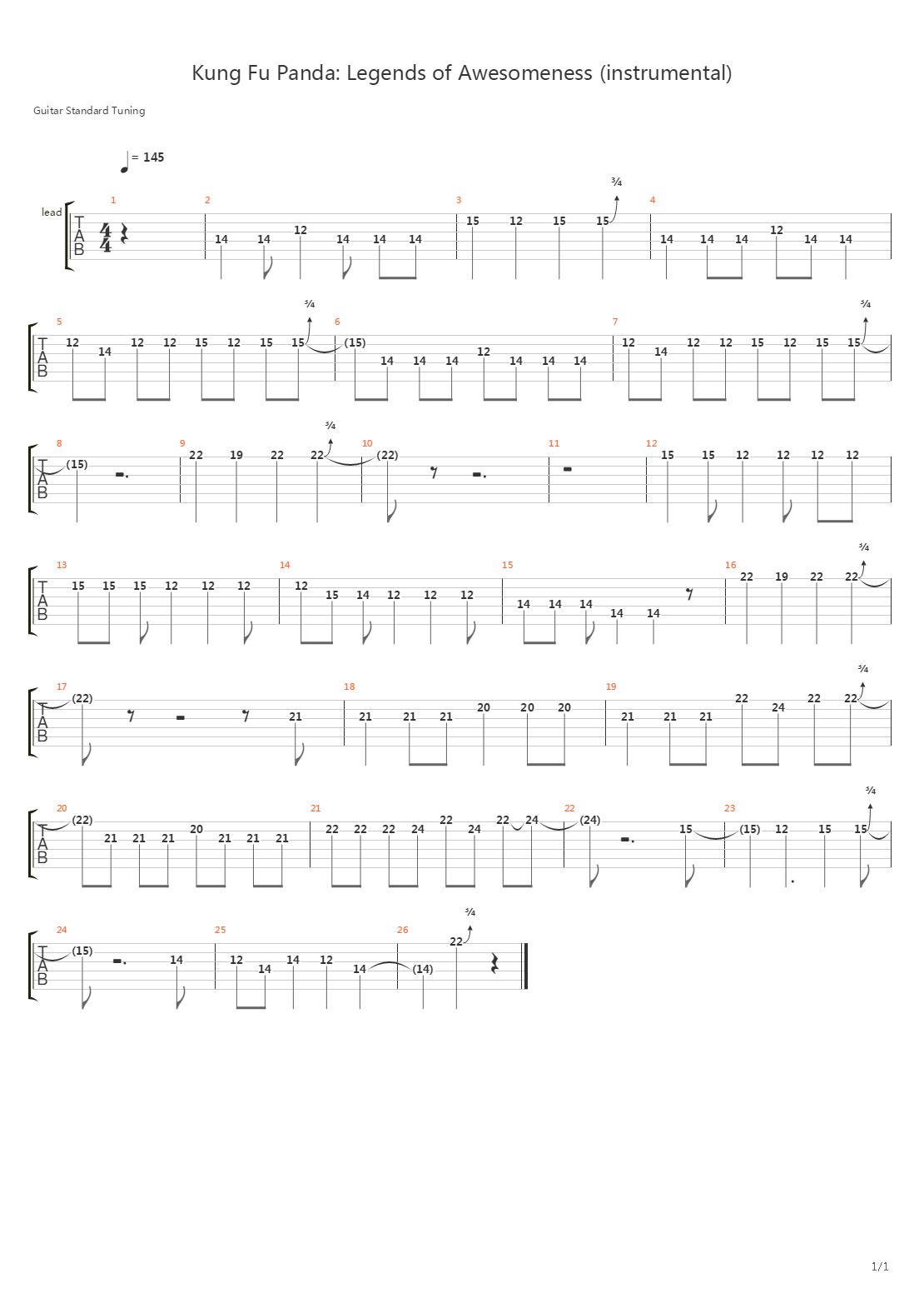 功夫熊猫 - Legends Of Awesomeness吉他谱