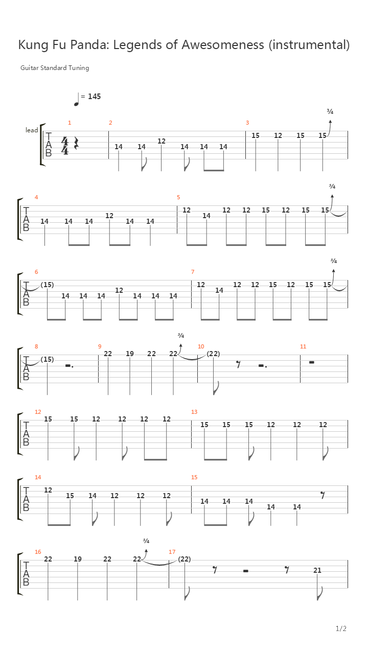 功夫熊猫 - Legends Of Awesomeness吉他谱