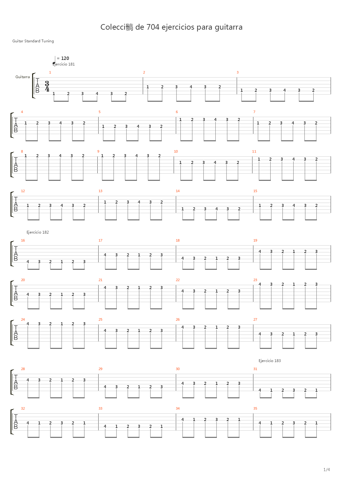 704 exercises for guitar, 1-96 - 181-190吉他谱