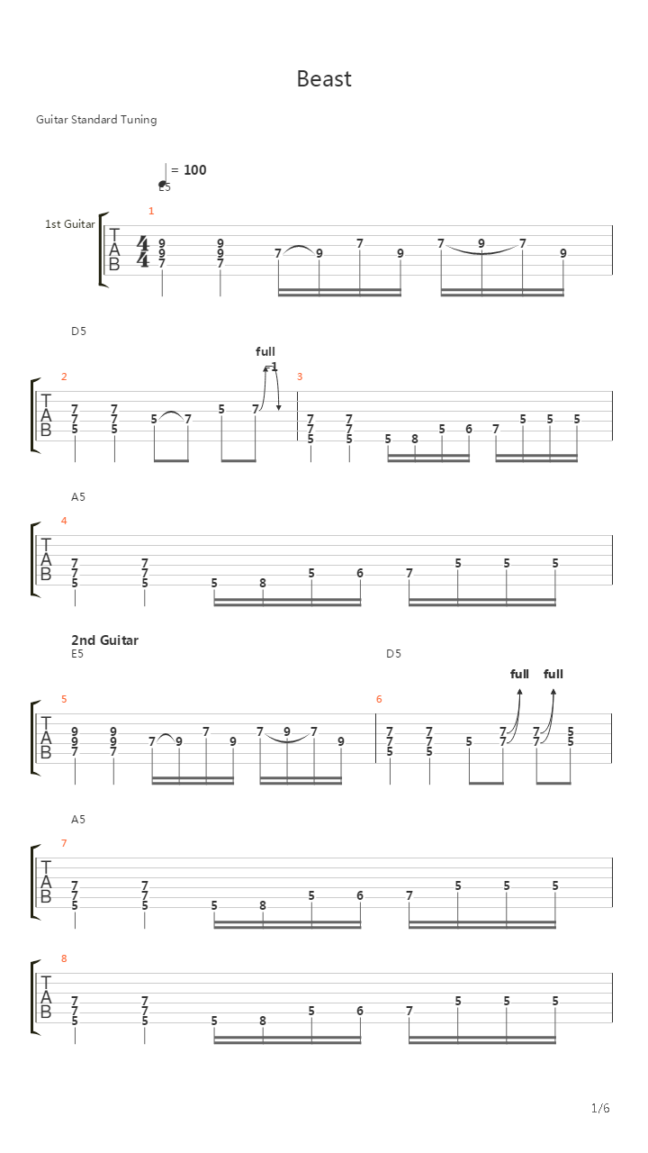 704 exercises for guitar, 1-96 - Beast吉他谱