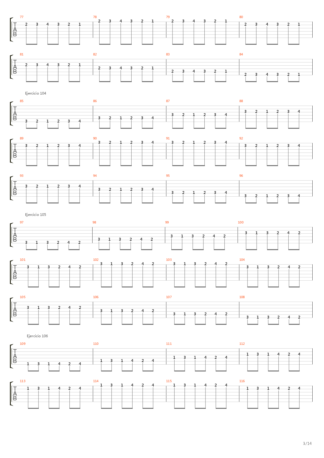 704 exercises for guitar, 1-96 - Exercises 97-140吉他谱