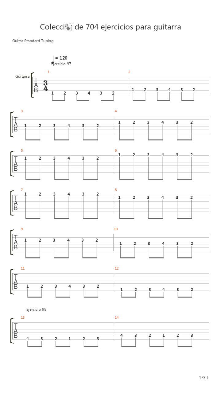 704 exercises for guitar, 1-96 - Exercises 97-140吉他谱