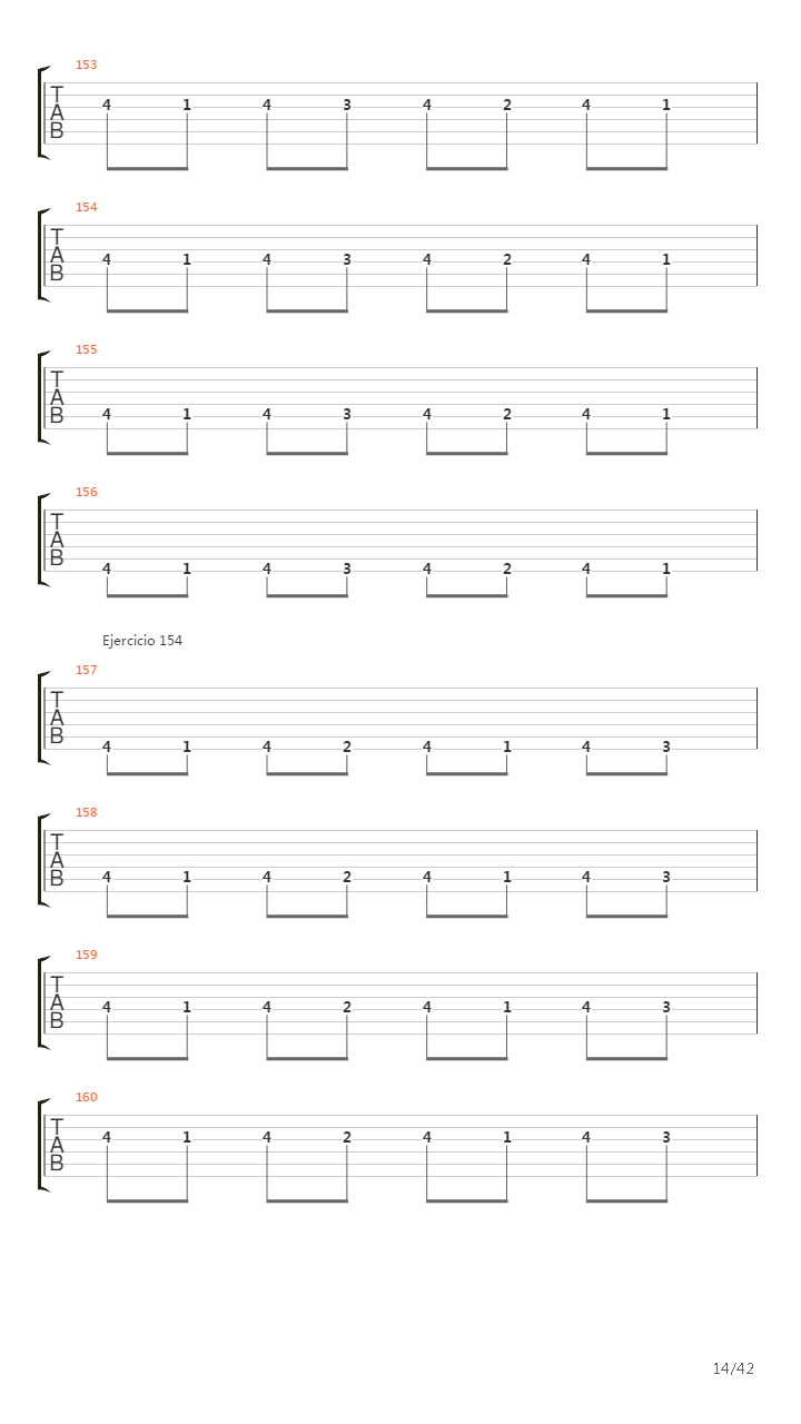 704 exercises for guitar, 1-96 - Exercises 141-180吉他谱