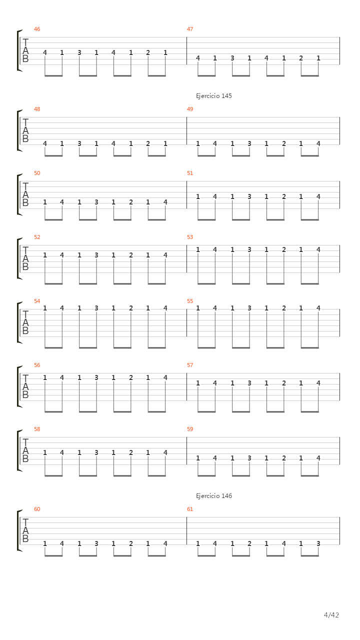 704 exercises for guitar, 1-96 - Exercises 141-180吉他谱