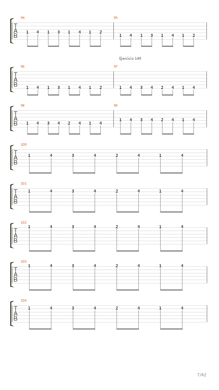 704 exercises for guitar, 1-96 - Exercises 141-180吉他谱