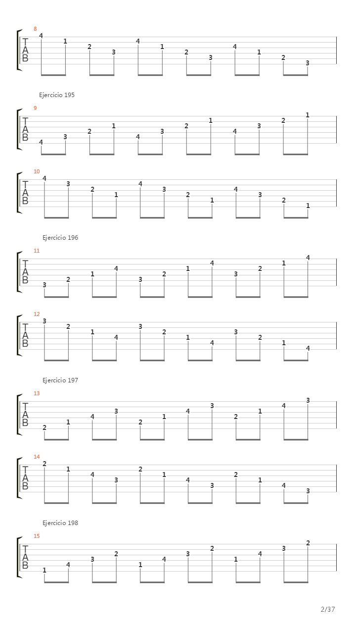 704 exercises for guitar, 1-96 - Exercises 191-334吉他谱