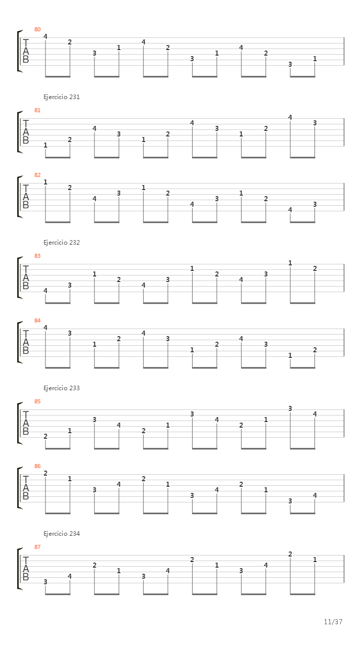 704 exercises for guitar, 1-96 - Exercises 191-334吉他谱