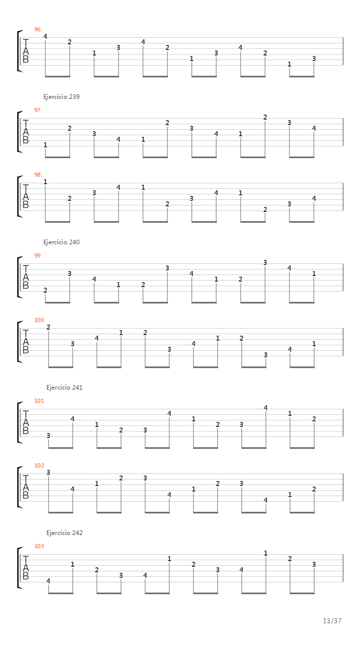 704 exercises for guitar, 1-96 - Exercises 191-334吉他谱