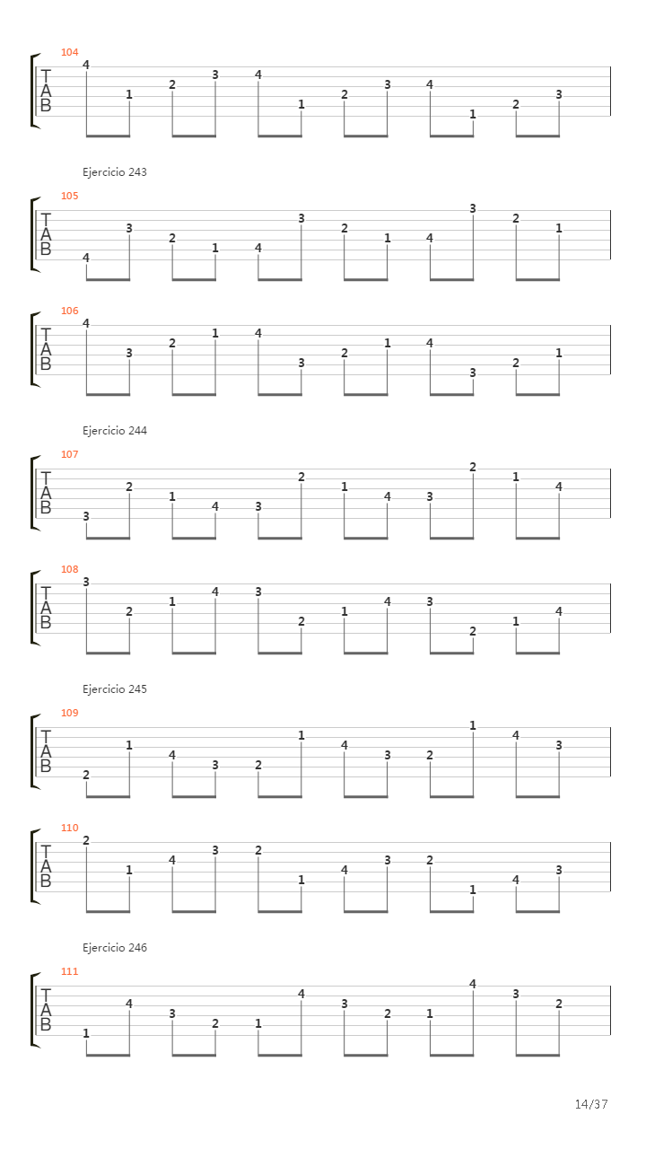 704 exercises for guitar, 1-96 - Exercises 191-334吉他谱