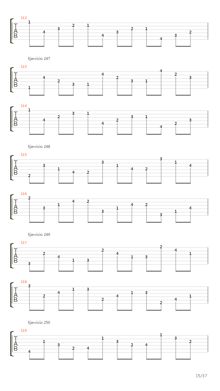 704 exercises for guitar, 1-96 - Exercises 191-334吉他谱