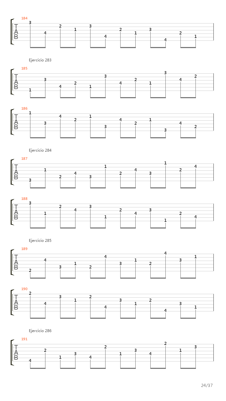 704 exercises for guitar, 1-96 - Exercises 191-334吉他谱