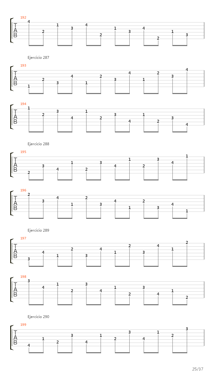 704 exercises for guitar, 1-96 - Exercises 191-334吉他谱