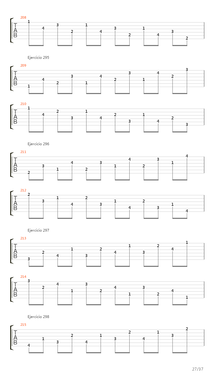 704 exercises for guitar, 1-96 - Exercises 191-334吉他谱