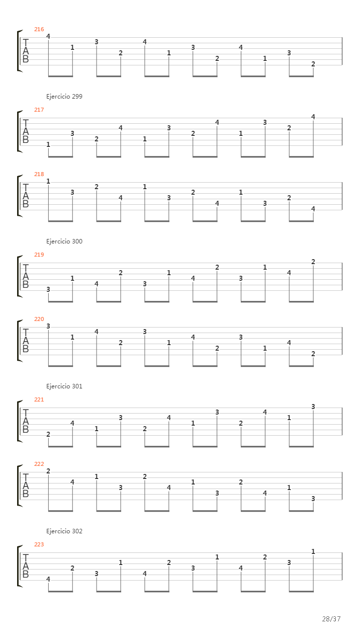 704 exercises for guitar, 1-96 - Exercises 191-334吉他谱